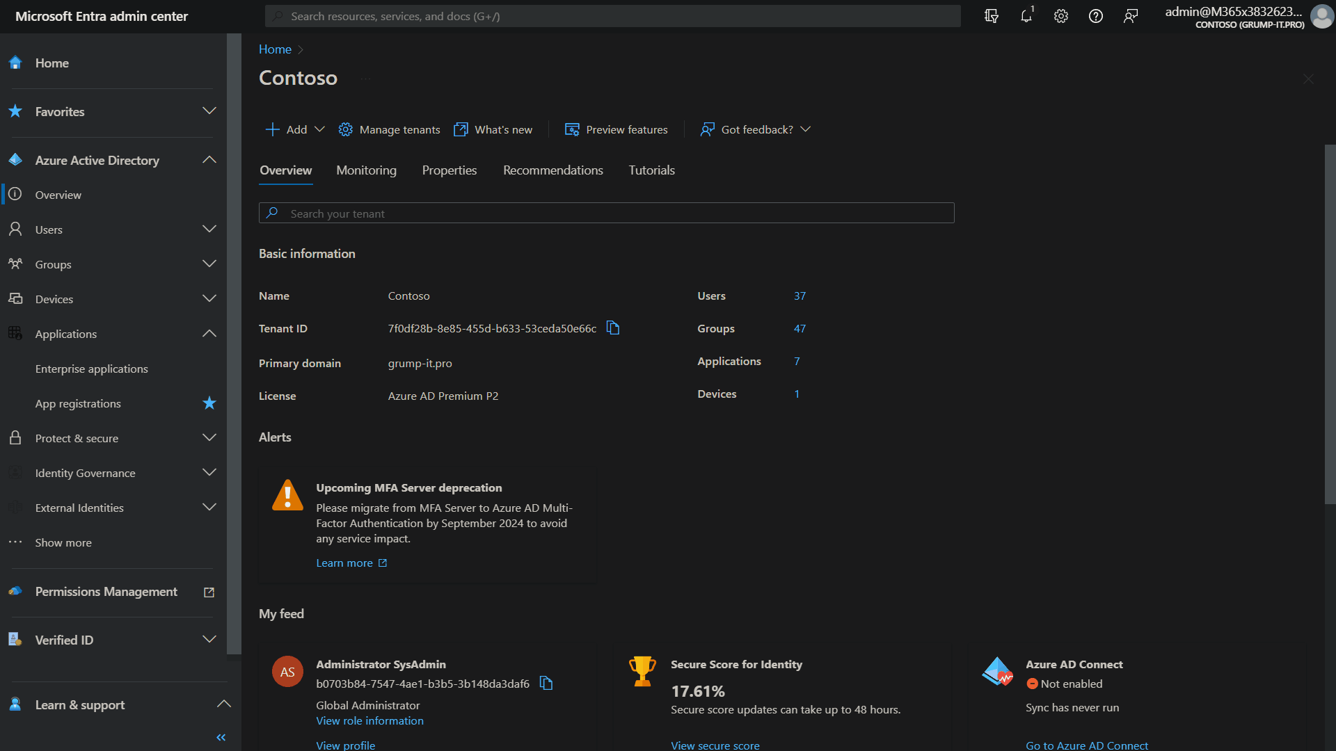 An animated GIF going through the steps of creating an App Registration in Azure AD to provide Read access to Microsoft Graph API data